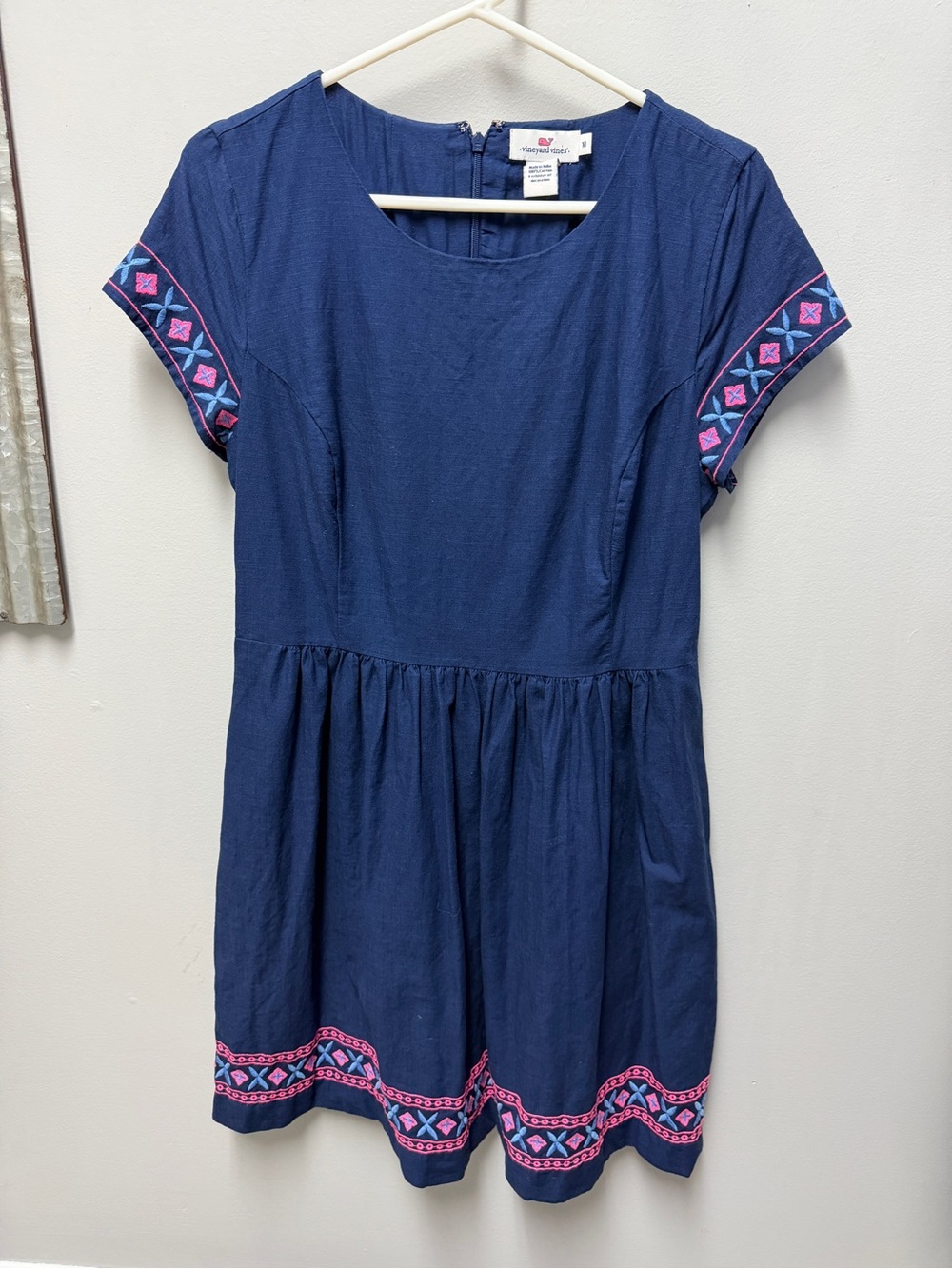 Vineyard Vines Navy Dress with Pink & Light Blue Embroidery